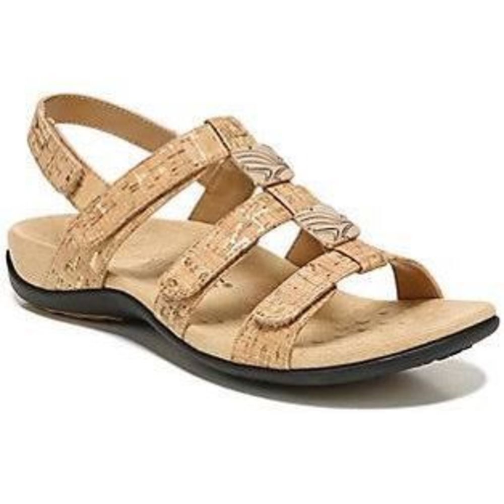 Vionic Adjustable Strap Sandals - Amber gold cork size 7 comfort